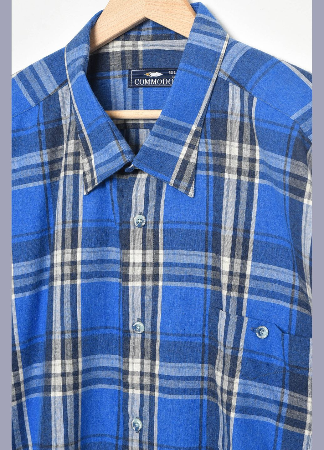Сорочка чоловіча батальна синього кольору в клітинку Let's Shop (292630441)