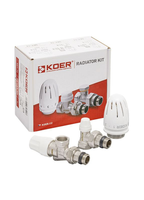 Комплект для подключения радиатора SET-13 - 1/2"x1/2" (осевой) с термоголовкой ВЗ (KR3176) KOER (322006693)