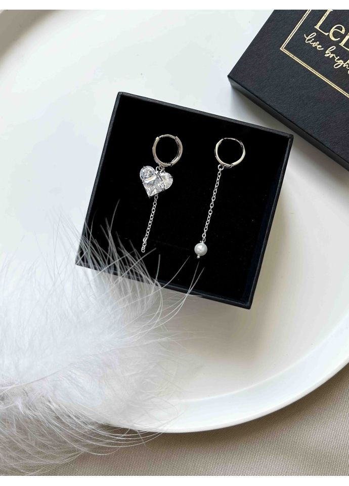 Асиметричні сережки з серцем та ланцюжками 5538 LeBijou (367580729)