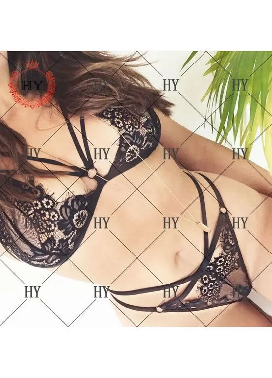 Чорний демісезонний гарний мереживний комплект спідньой білизни із французького мережива. чорна жіноча спідня білизна прозора для сексу China