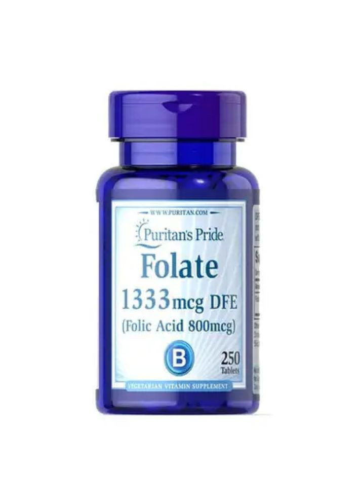 Фолат (фолиевая кислота) Puritan's Pride Folic Acid 800 mcg (Folate 1333 DFE), 250 таблеток Puritans Pride (316713696)