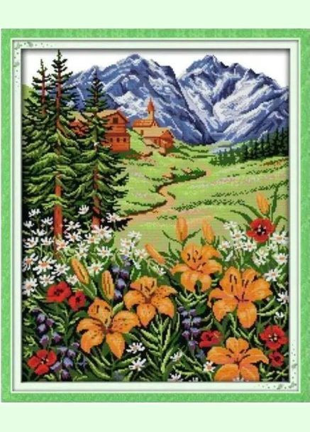 Набор для вышивания по нанесённой на канву схеме "Snow Mountain in spring". AIDA 14CT printed, 45*53 см Joy Sunday (313613017)