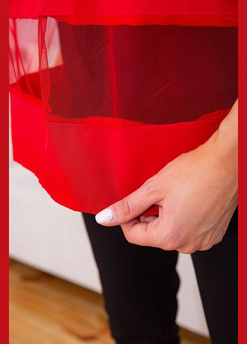 Красная демисезонная летняя шифоновая блуза, с сеткой красного цвета, Ager