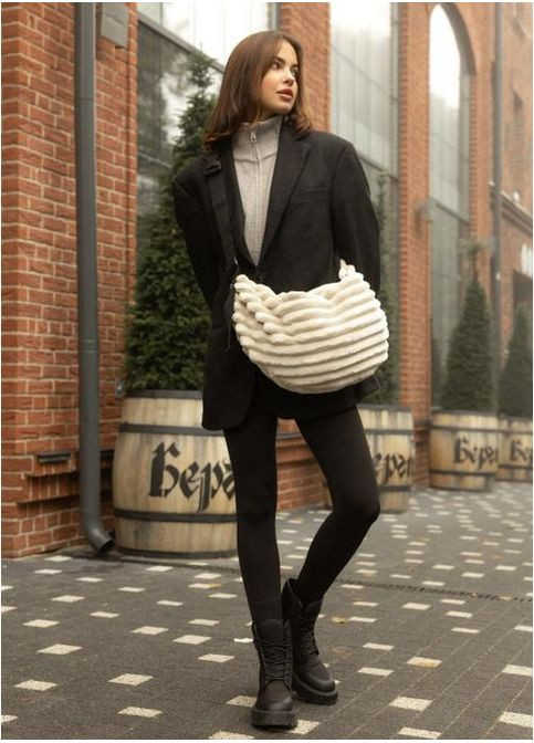 Сумка хобо через плечо женская текстильная средняя Молочный 39283 Sambag (352308190)