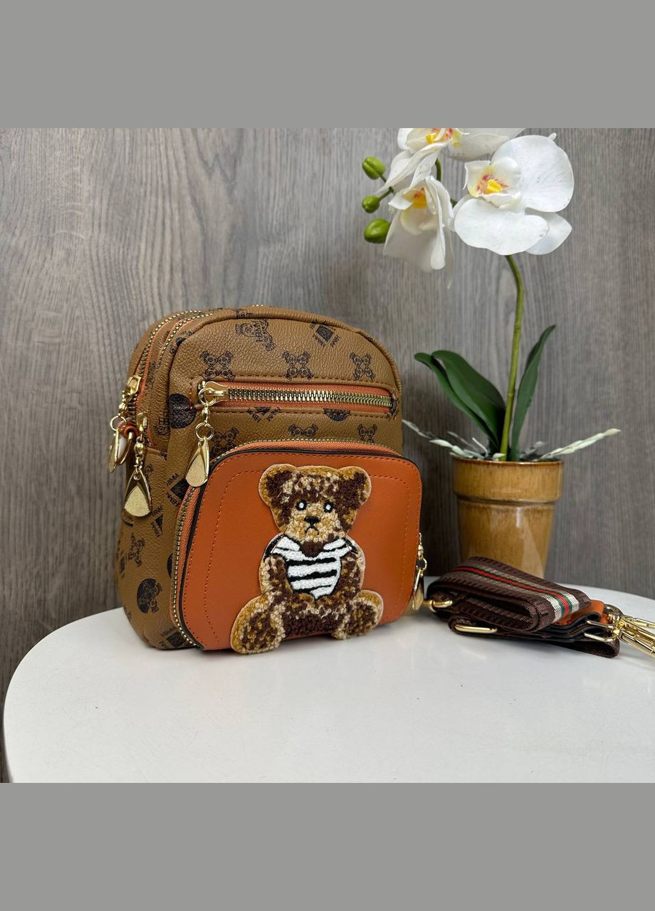 Дитяча міні сумочка на плече з ведмедиком сумка для дівчаток з ведмедем світло-коричнева Bear (331770982)