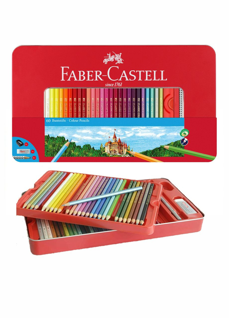 Олівці кольорові 60 кольорів, металева коробка FaberCastell Classic 115894 Faber-Castell (281999613)