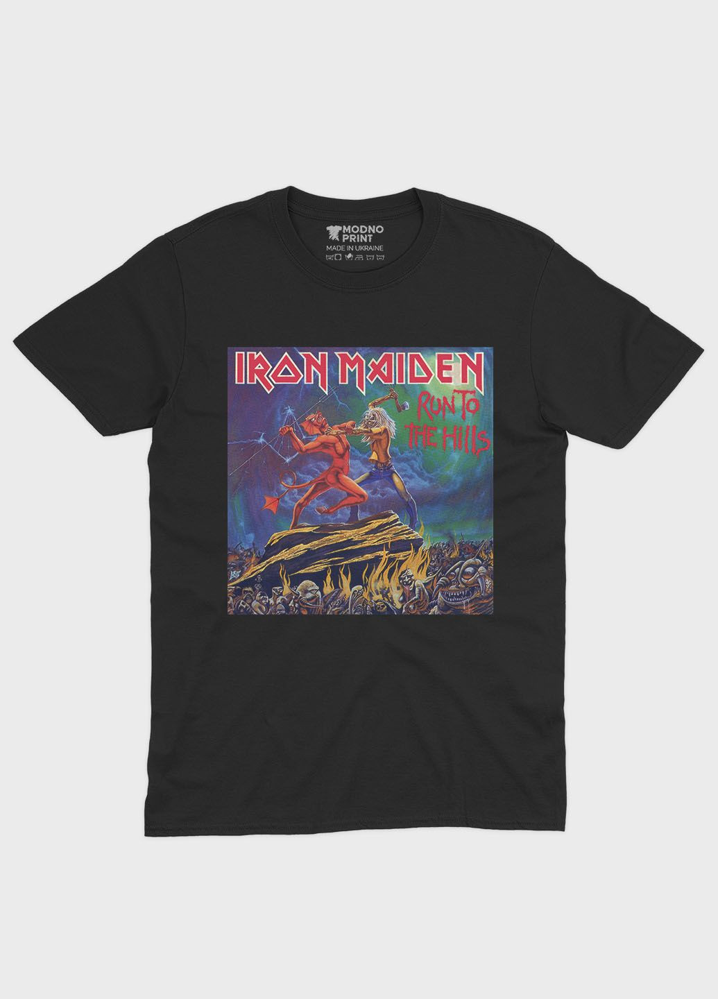 Черная мужская футболка с рок-принтом "iron maiden" (ts001-2-bl-004-2-138) Modno