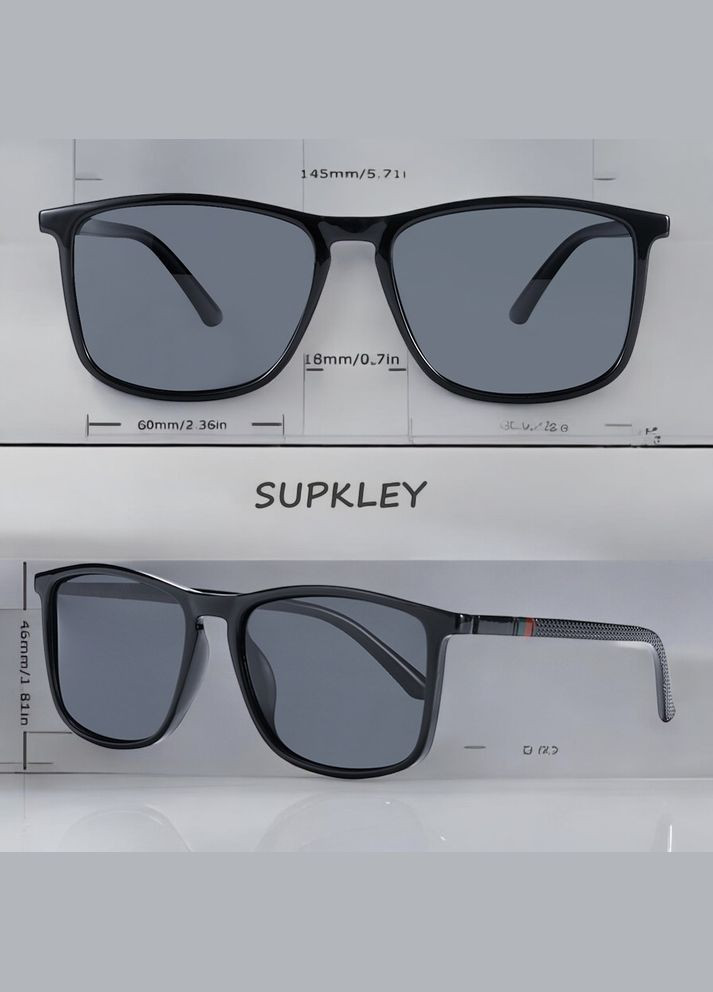 Солнечные очки мужские квадратные черные polarized в пластиковой оправе No Brand (328262704)