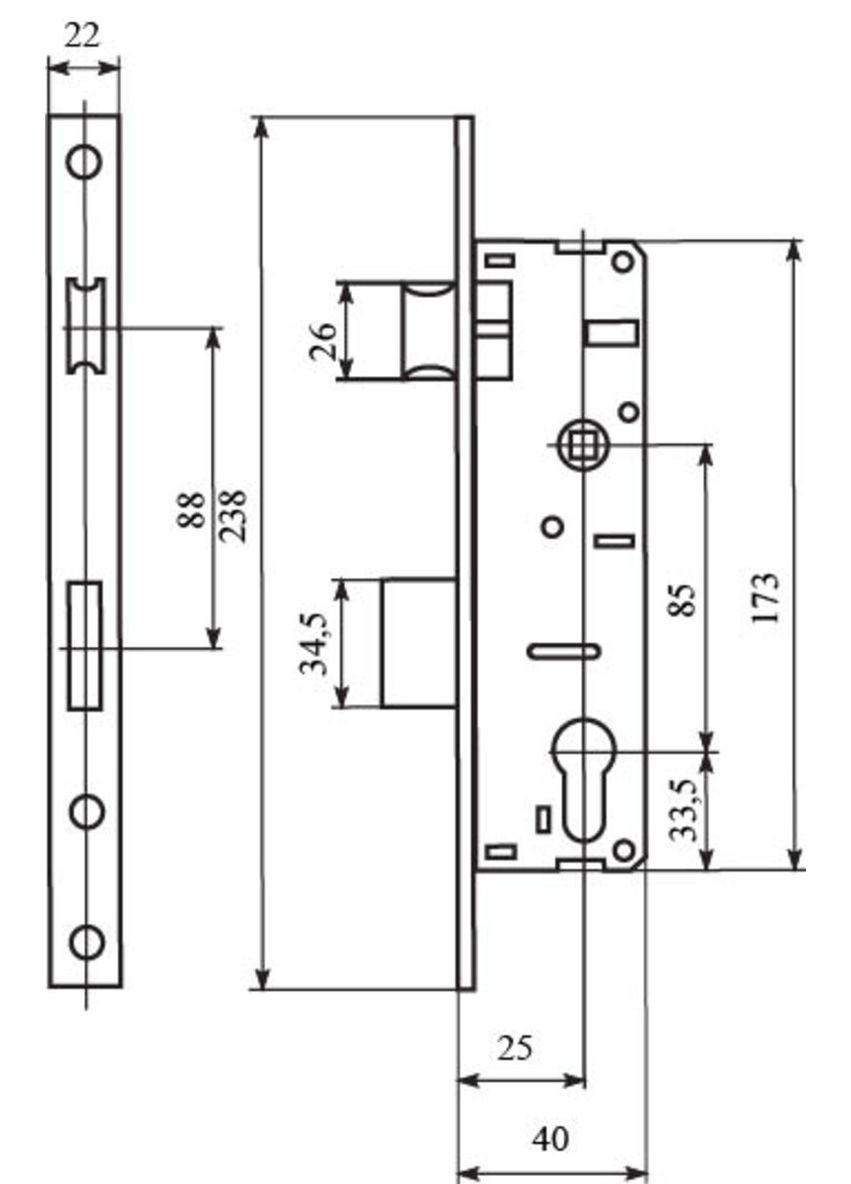 Корпус вузькопрофільного замка 153 22-25 мц85 хром Bruno (322520484)