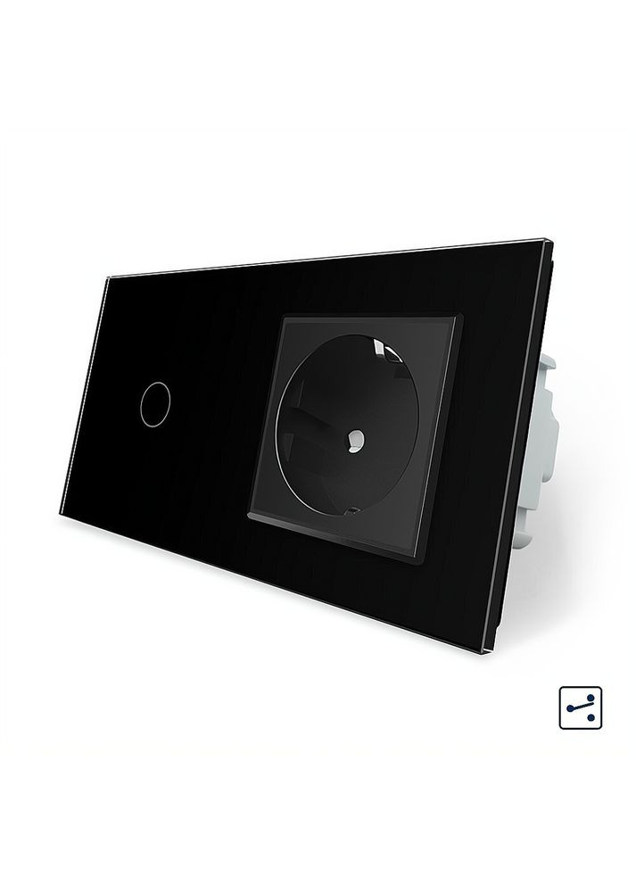 Сенсорний прохідний/перехресний вимикач 1 сенсор 1 розетка чорний скло (VL-C701S/C7C1EU-12) Livolo (370970803)