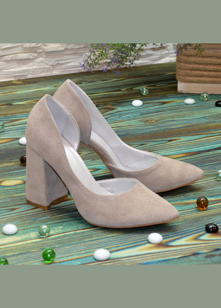 Vasha para Туфлі жіночі замшеві на стійкому підборі, колір бежевий. 39 розмір бежевий з натуральна замша, україна — демісезон (362355022)