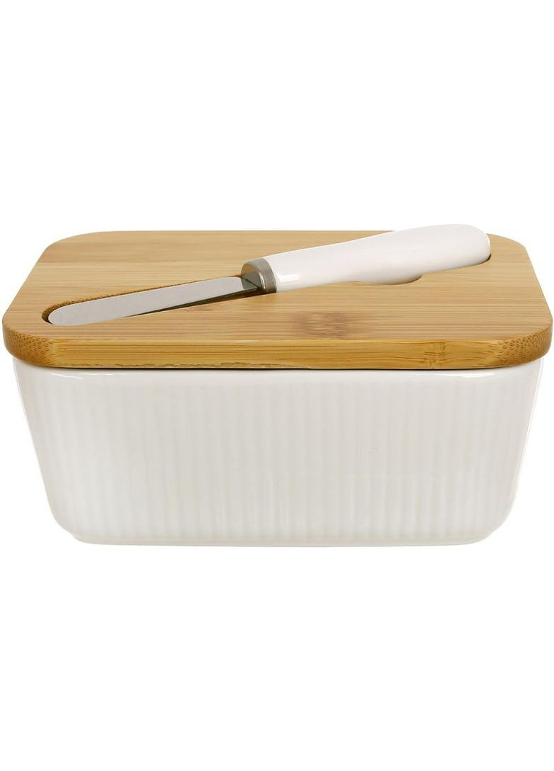 Масляна порцелянова Nouvelle Home з бамбуковою кришкою та ножем для масла, 14х10х6см BonaDi (372173641)
