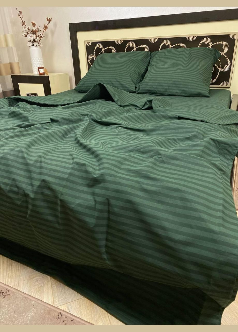 Постільна білизна бавовняна в Смужку Євро Простирадло на гумці 160x200х20 Бязь Зелений 70 х 70 No Brand (278634817)