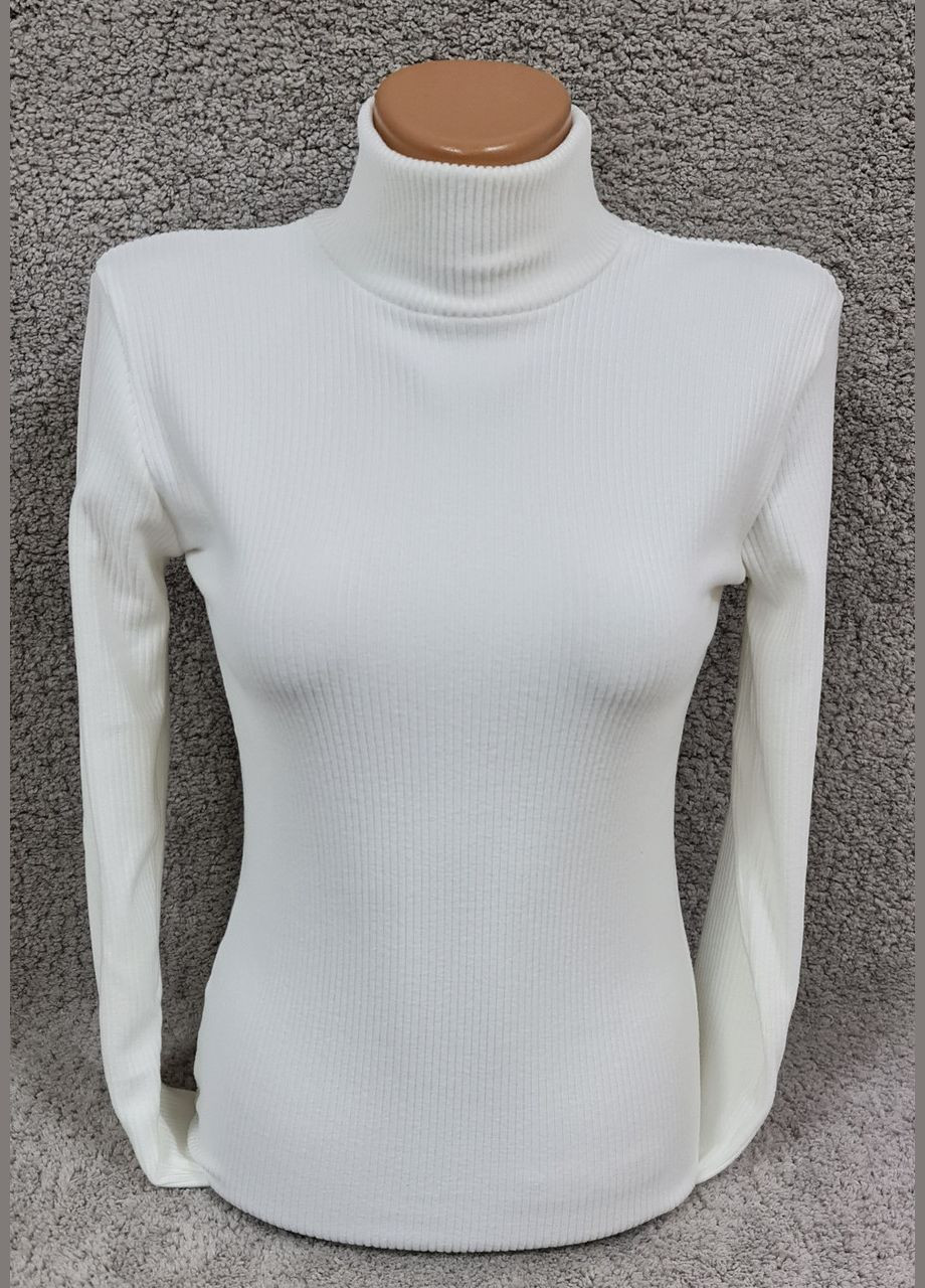 Белый зимний водолазка гольф женский теплый классический рубчик однотонный с воротом стойка Leliss