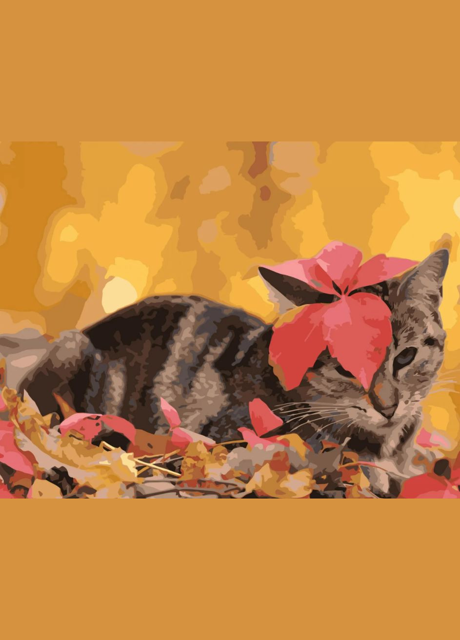 Картина за номерами ПРЕМІУМ Котик з листочком (з лаком та рівнем) 40х50 см SY6728 () Strateg (328944361)