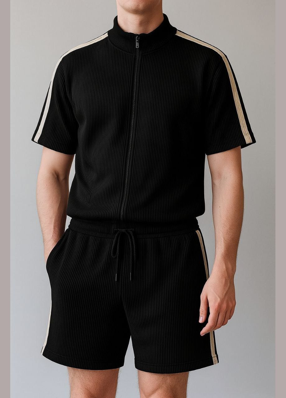 Черный летний костюм мужской вельвет с шортами No Brand комплект