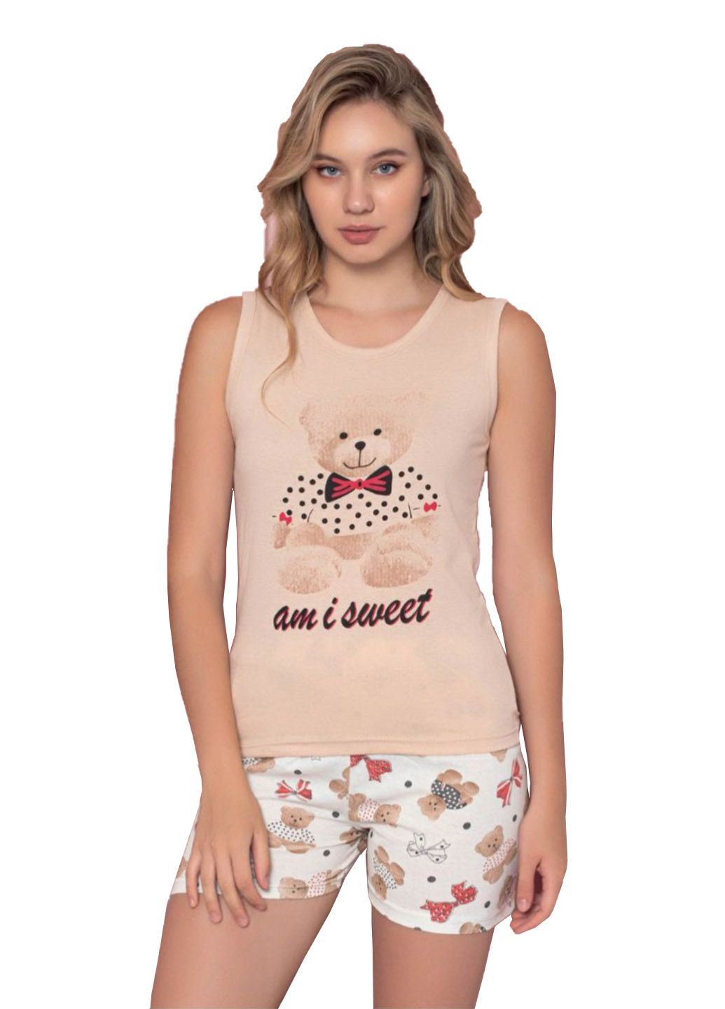 Бежевая пижама хлопок майка и шорты майка + шорты Ruyam