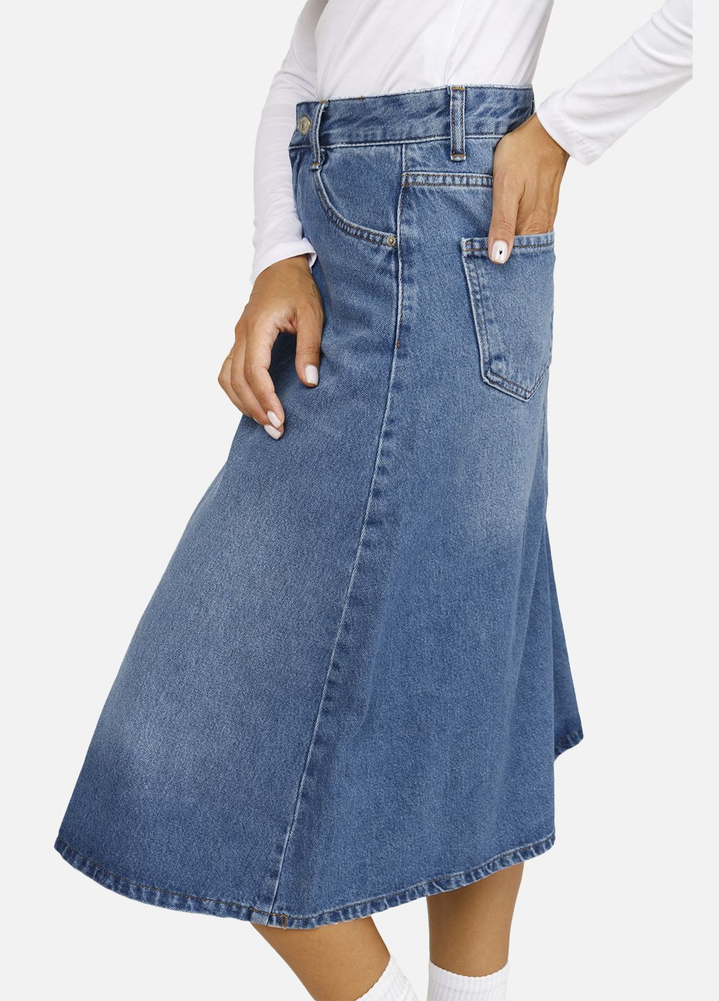 Жіноча джинсова спідниця трапеція колір блакитний CB-00259173 Yuki (314909738)