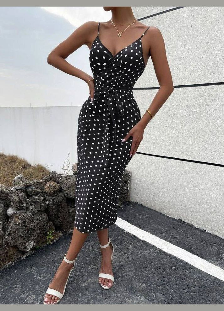 Черное повседневный платье DK/DL Мода без кордонів в горошек