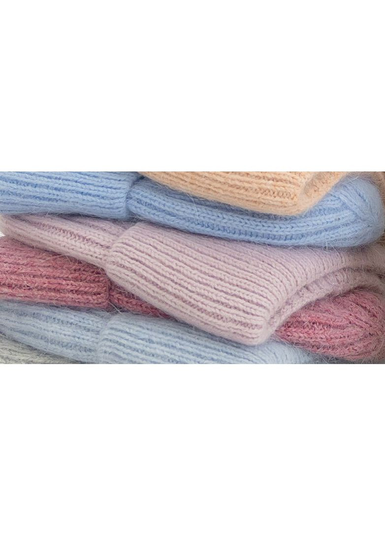 Жіноча зимова шапка «Біні Ангора» з ангорою 80% орнаментом та флісовою підкладкою Рожево-лавандовий No Brand (366734873)