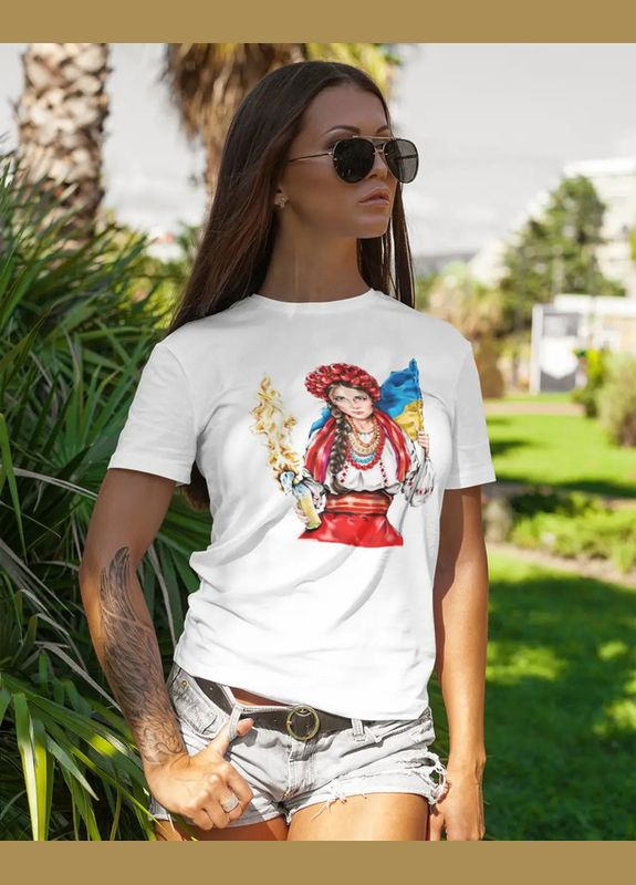 Біла літня повсякденна жіноча футболка з українською символікою xs з коротким рукавом Mishe 11000018