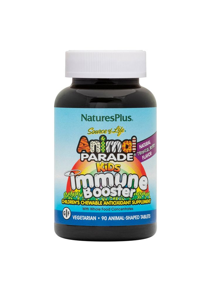 Витамины и минералы Animal Parade Kids Immune Booster, 90 жевательных таблеток - Тропические ягоды Natures Plus (322291965)