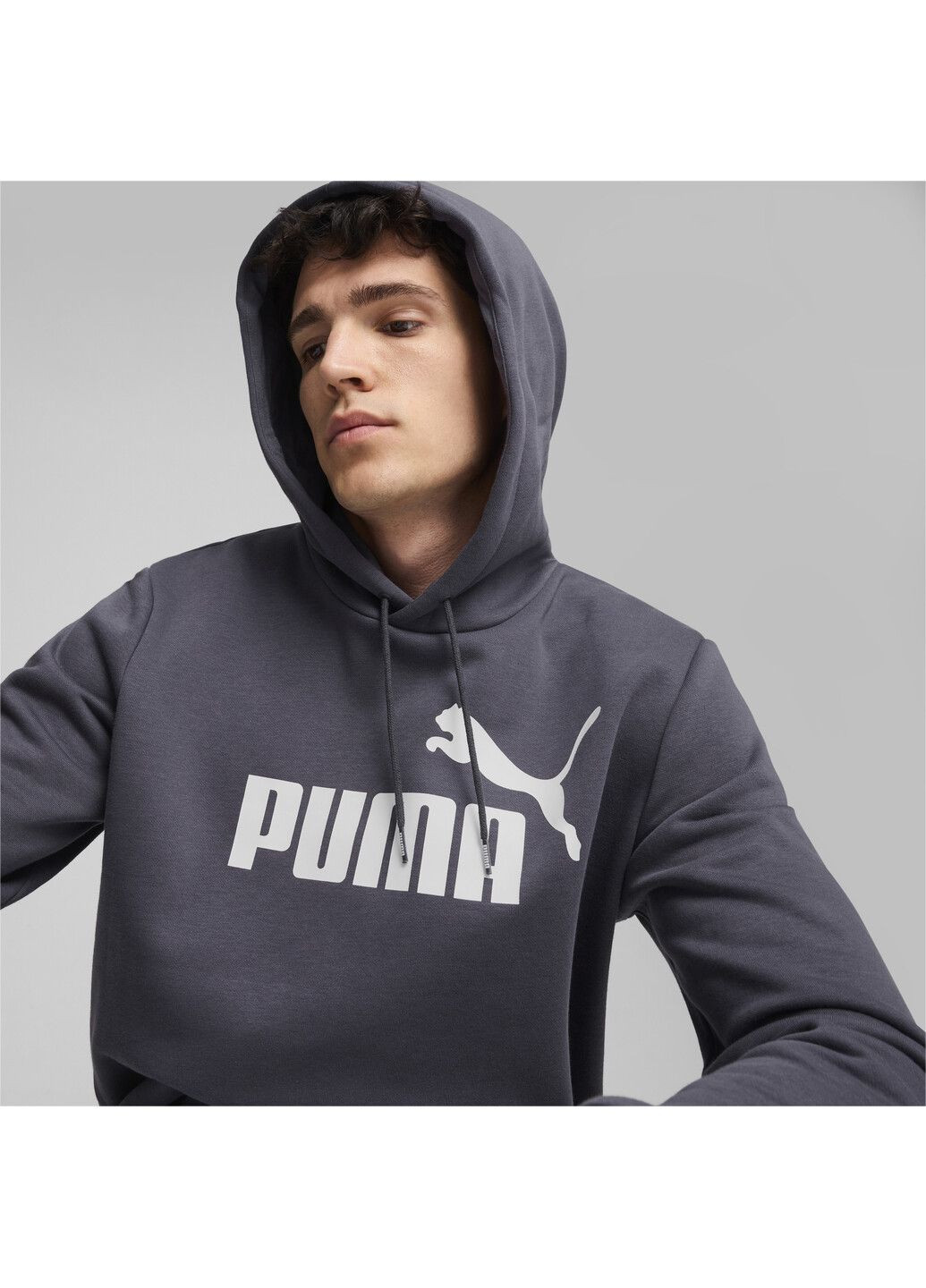 Толстовка Essentials Big Logo Men's Hoodie Puma - крой однотонный серый спортивный хлопок, полиэстер, эластан - (299307413)