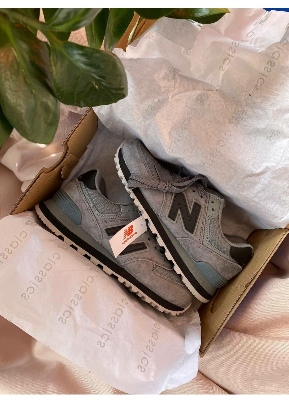 КРОССОВКИ ЖЕНСКИЕ NEW BALANCE 574 GRAY BLACK V2 НЬЮ БЕЛАНС 574 No Brand чёрные демисезоны (368862015)