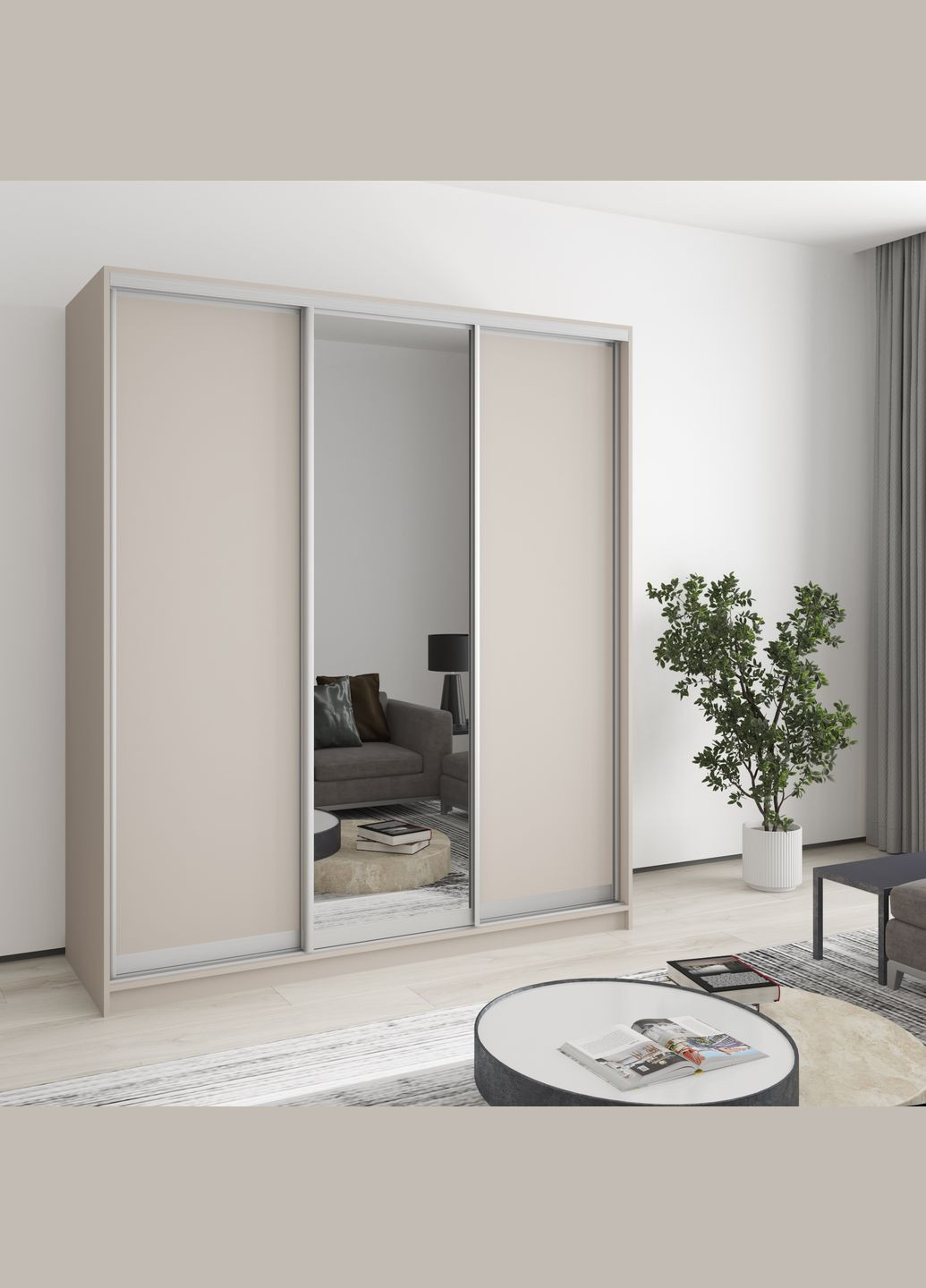 Шафа-купе тридверна Стандарт AL 2ДСП/Дзеркало 180x60x240 см Кашемір (MBS-1549) MebelStar (346289878)