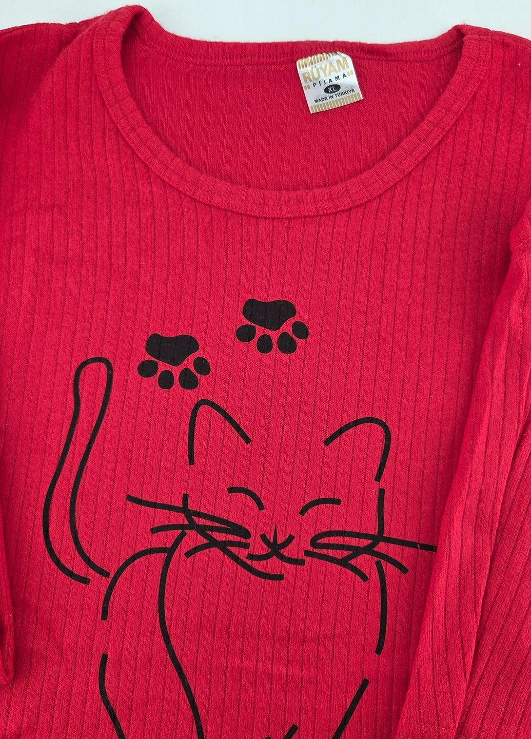 Червона піжама жіноча тепла бавовна лонгслів + брюки Ruyam