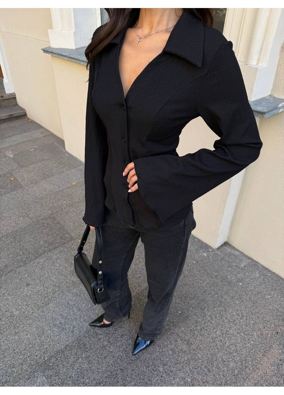 Черная классическая рубашка однотонная Україна