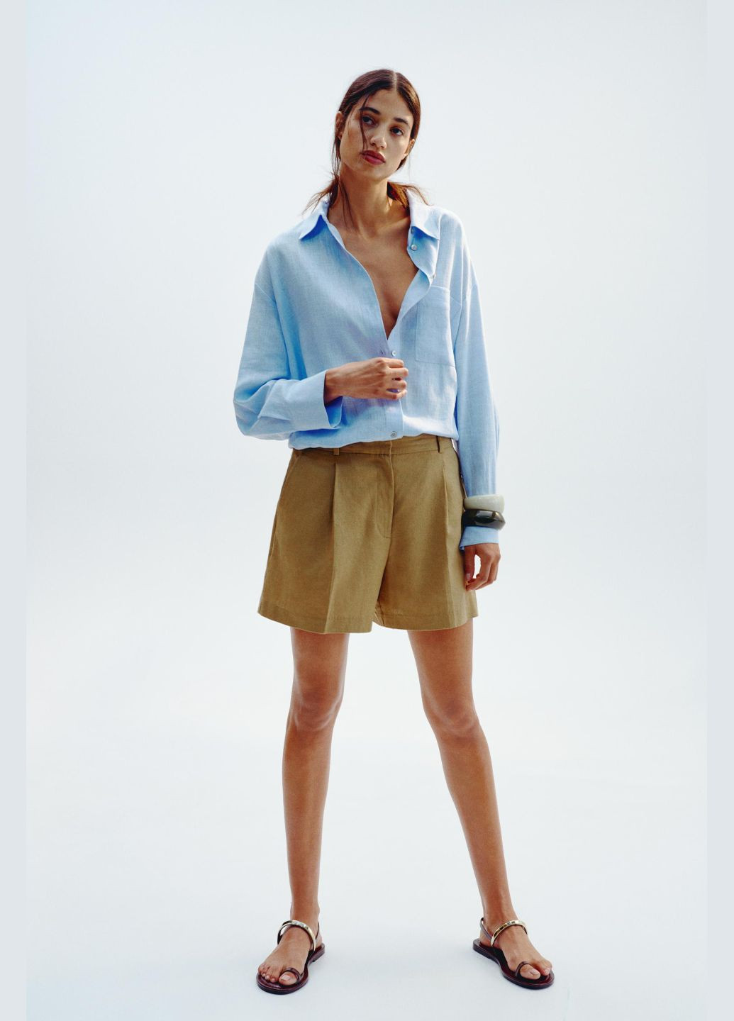 Блакитна лляна сорочка оверсайз Zara