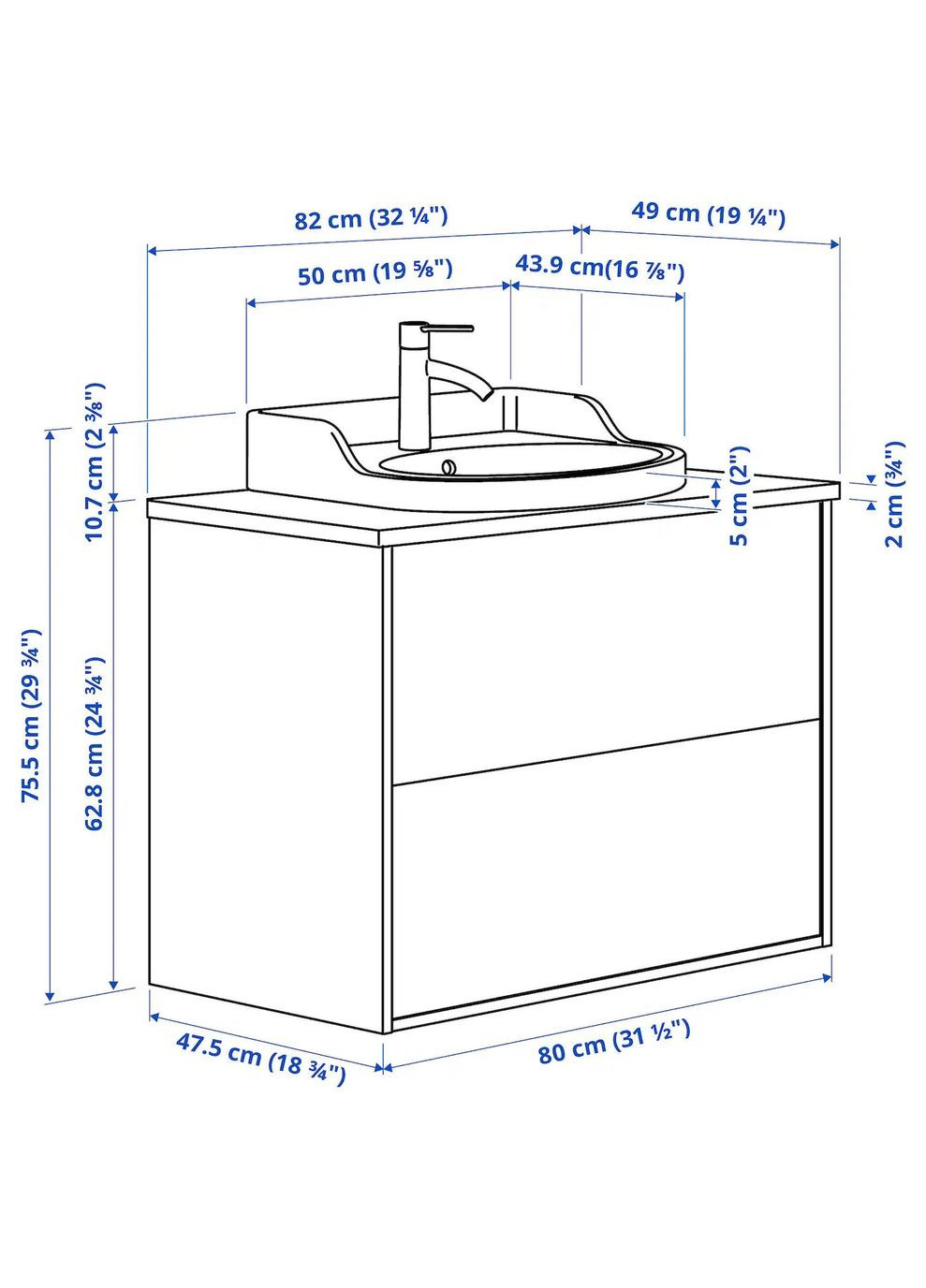Шафа для мийки з висувними ящиками/мийкою/змішувачем ІКЕА TANNFORSEN / RUTSJON 82х49х76 см (s79521399) IKEA (278407583)