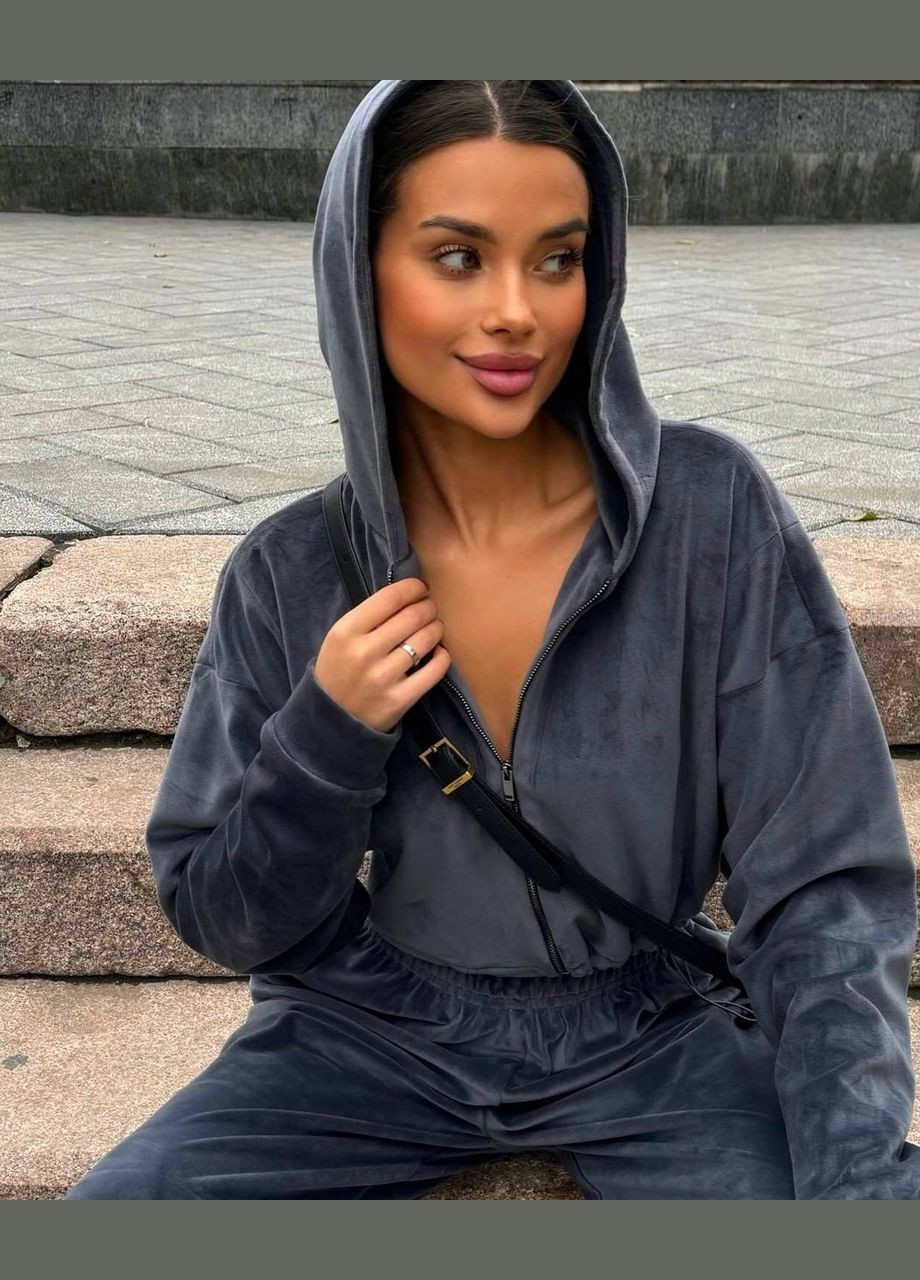 Велюровый костюм с укороченной кофтой на затяжках и широкими штанами Nositi (315919883)