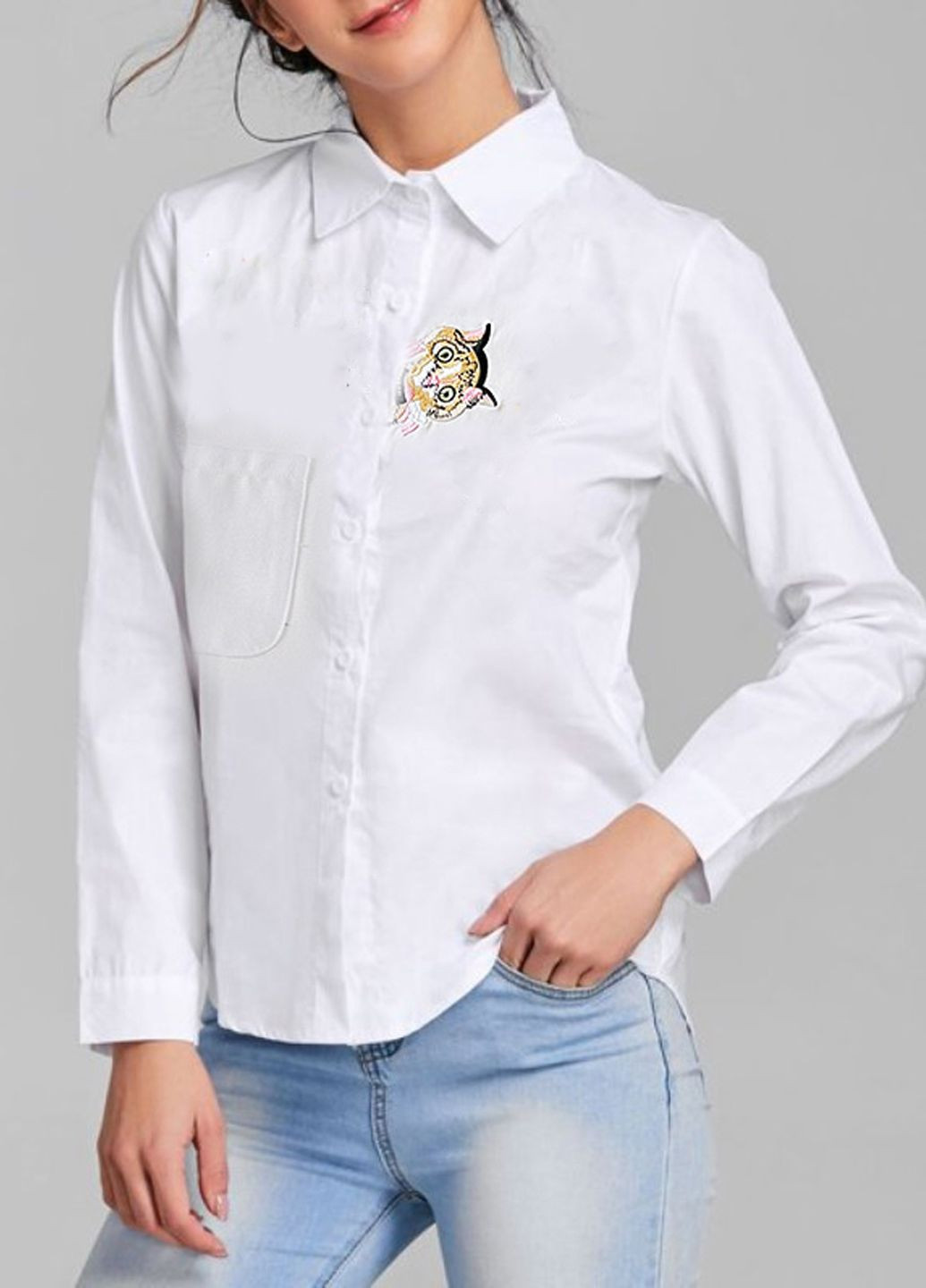 Белая женская блуза с вышивкой сова FS