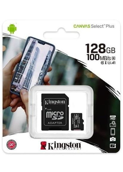 Карта пам'яті MicroSDXC 128GB UHS-I 10 Canvas Select Plus R100MB/s + SD-адаптер (SDCS2/128GB) Kingston (323581716)