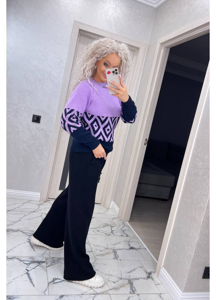 Сиреневый демисезонный женский теплый вязаный свитер джемпер No Brand