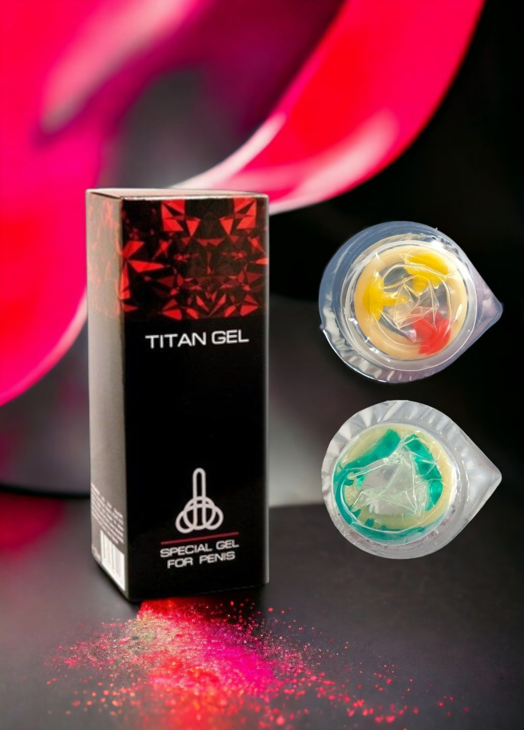 Набір "Титан" Гель - швидке збільшення розмірів статевого члена + 2 презервативи з вусиками та шипами No Brand (278250302)