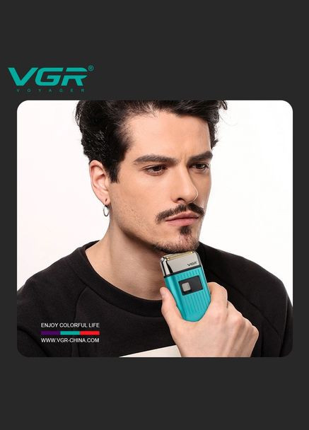 Чоловіча акумуляторна електробритва шейвер V-357 висувний триммер IPX6 LED дисплей Зелений VGR (317216603)