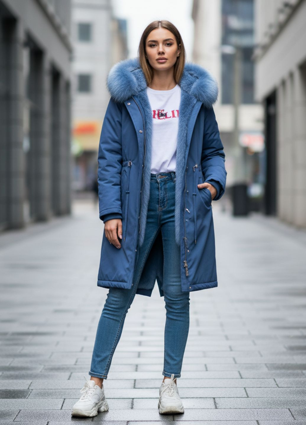 Сіро-синя зимня куртка жіноча парку однотонна осінь-зима lixueyao Fashion