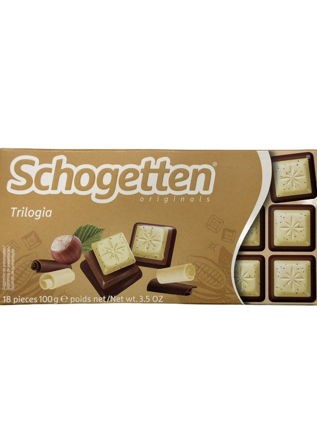 Шоколад молочний Trilogia 100 г мікс трьох видів шоколаду з фундуком Schogetten (369474634)