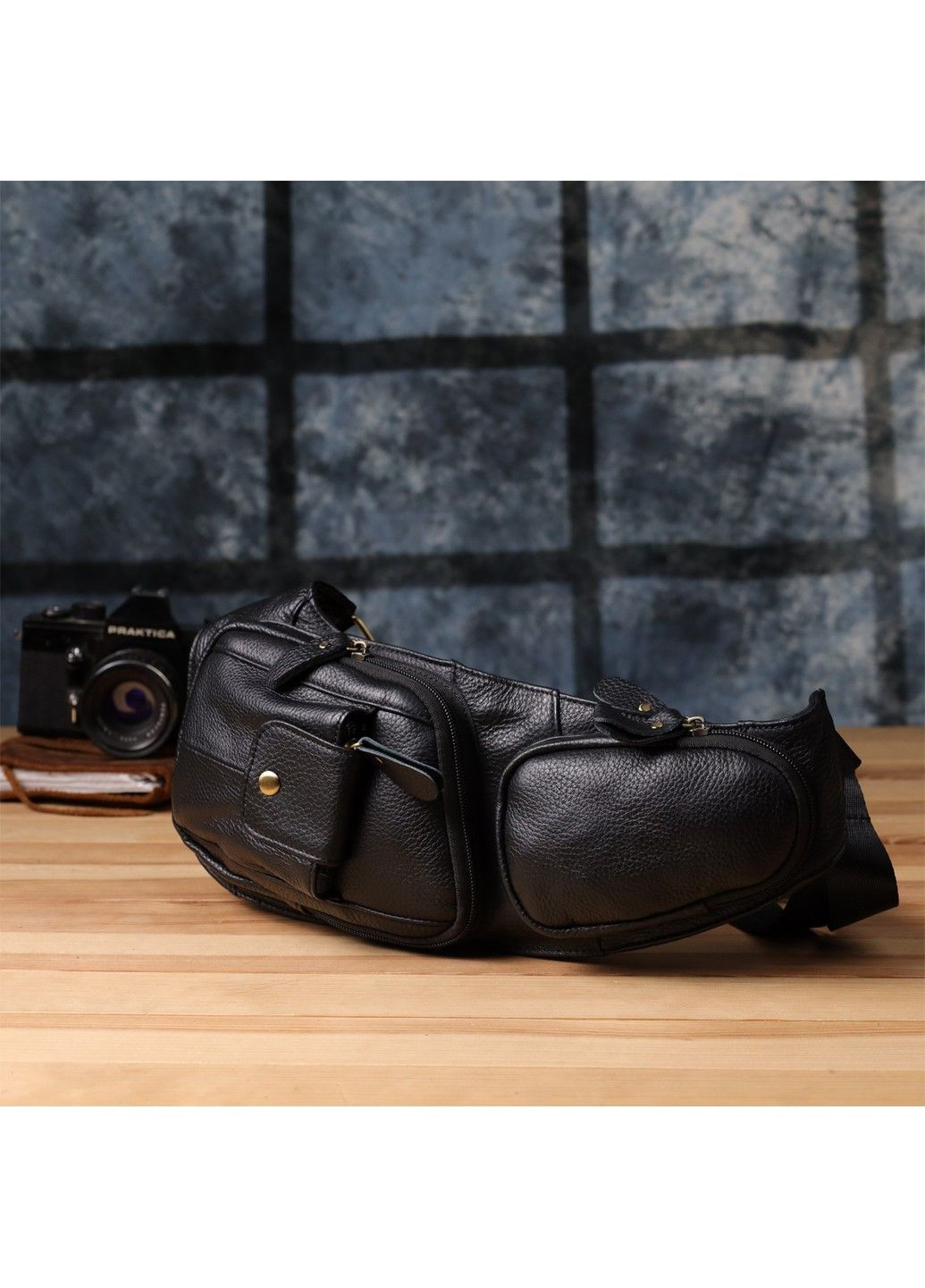 Мужская сумка с большим количеством карманов из натуральной кожи 22961 Черный Vintage (357494999)