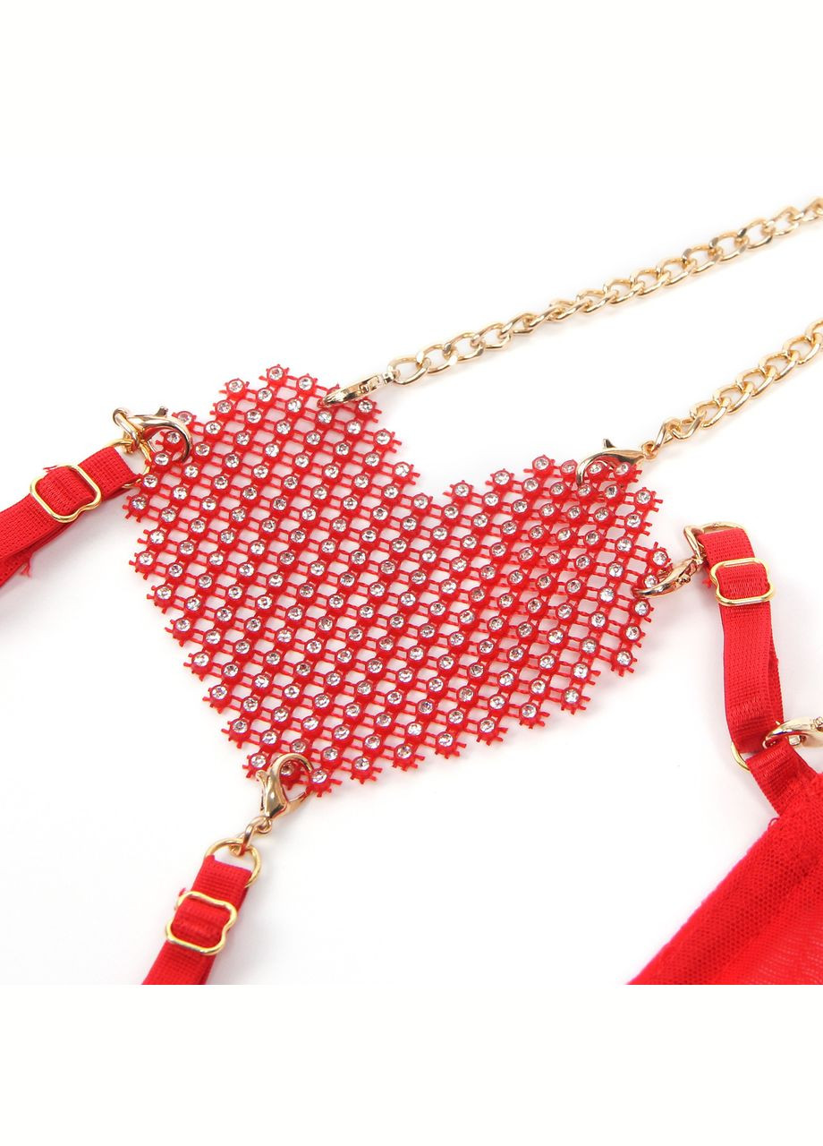 Червоний демісезонний червоний сексуальний комплект білизни в сіточку star night з ланцюжками та серцями, l No Brand