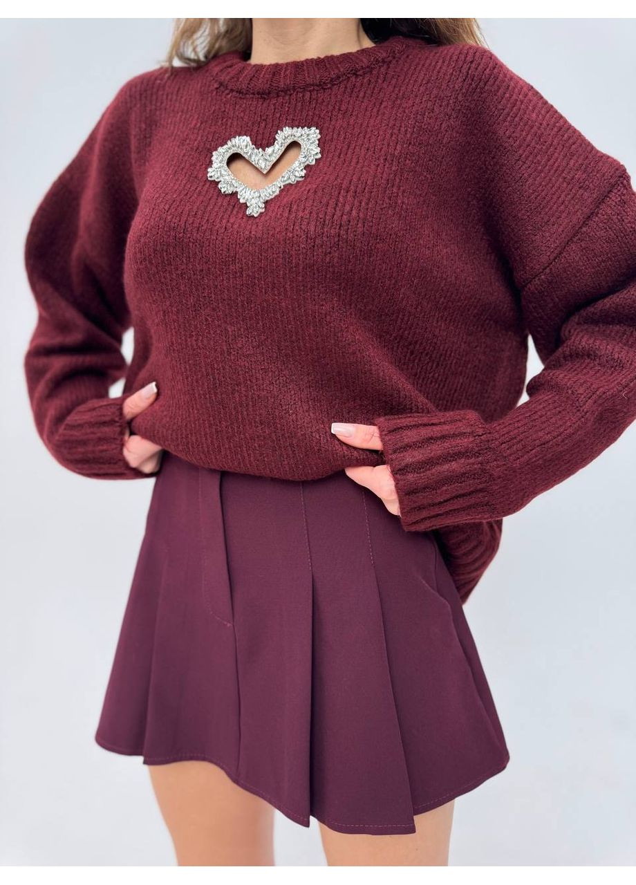 Бордовий демісезонний жіночий светр з вирізом-серцем MonCher