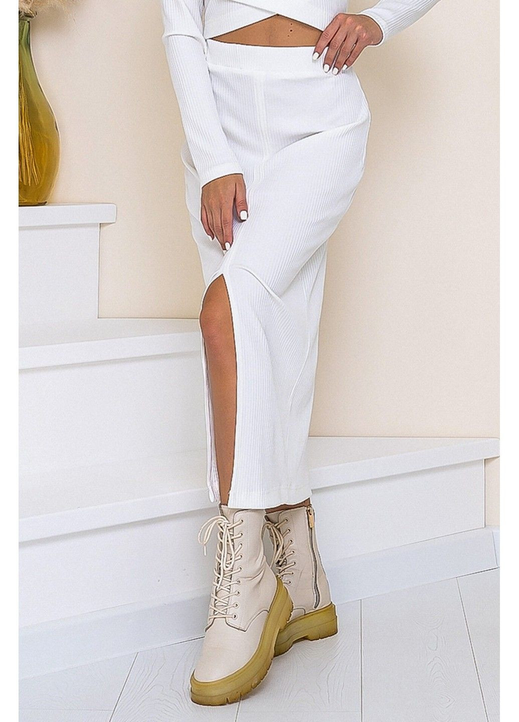 Молочна спідниця міді трикріаж мустанг 21105 молочна Tanita-Romario