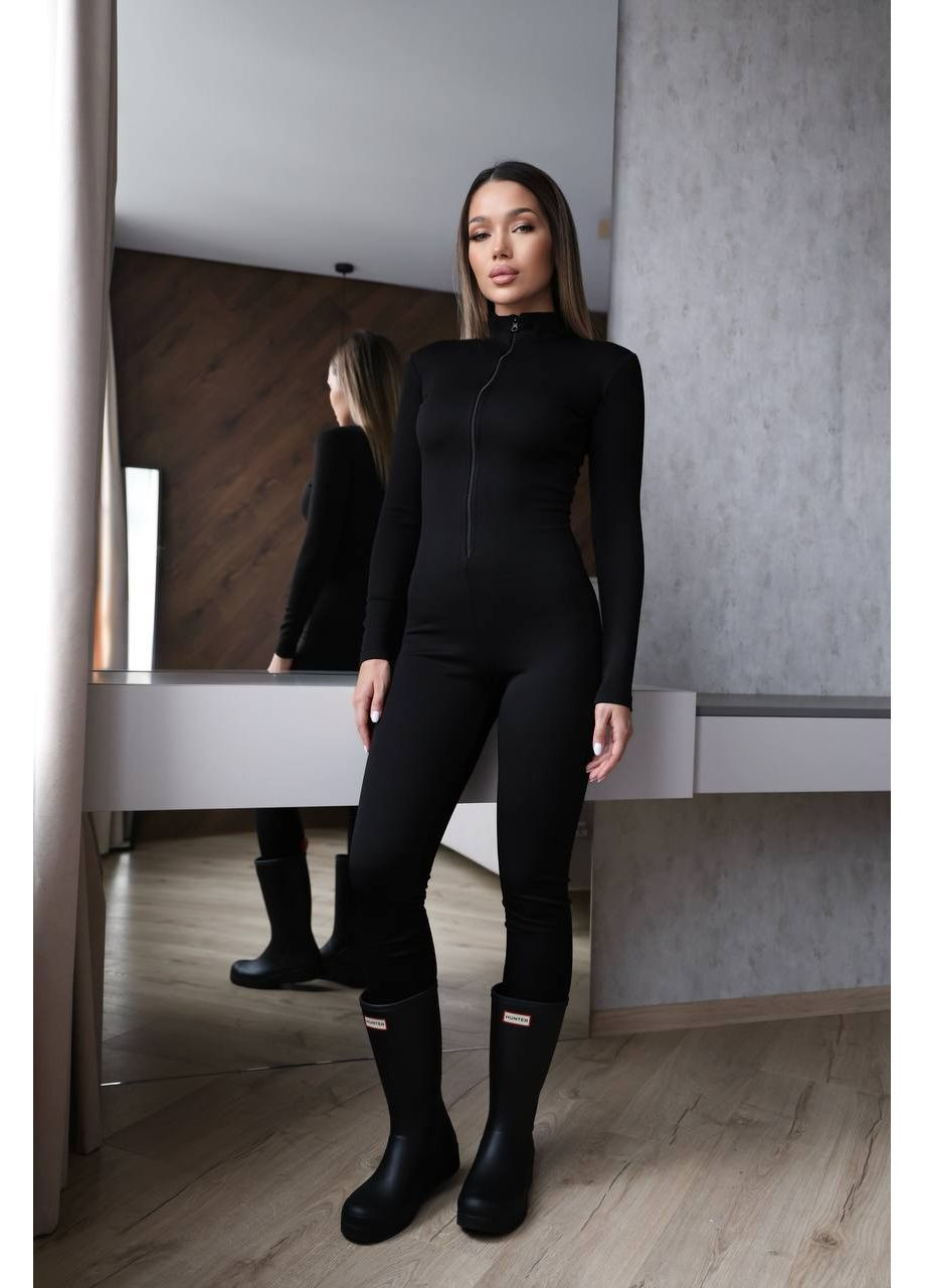 Комбинезон No Brand комбинезон-брюки однотонный чёрный повседневный, кэжуал трикотаж, флис