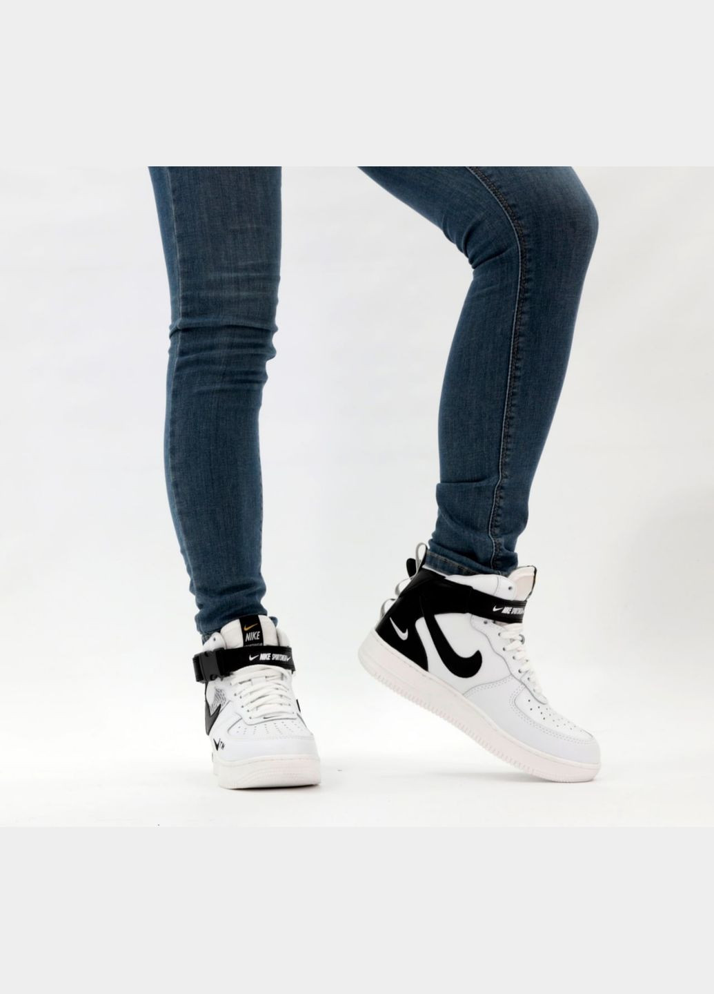 Білі Зимовий кросівки зимові чоловічі і жіночі nike air force 1 utiliti winter white black fur | найк аір форс 1 високі білі чорні з хутром No Brand