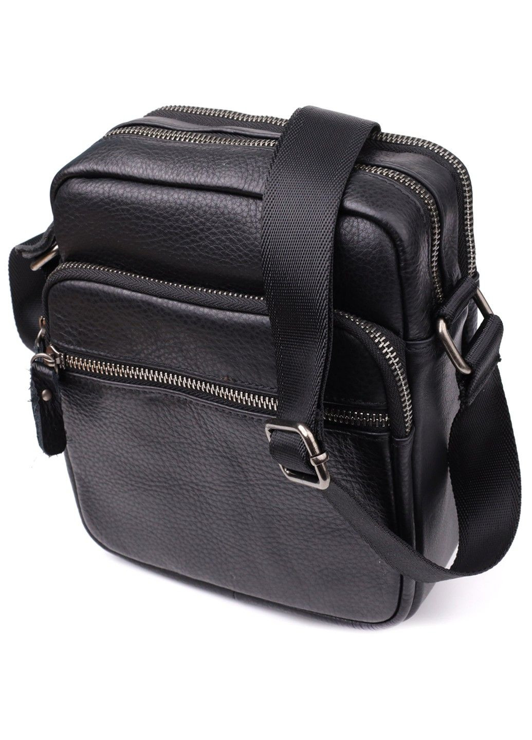 Містка чоловіча сумка на плече з натуральної шкіри 23022 Чорний Vintage (356452094)