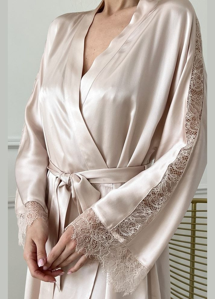 Комплект халат и рубашка комбинация шелк Генуя L Бежевый Silk Kiss (285716676)