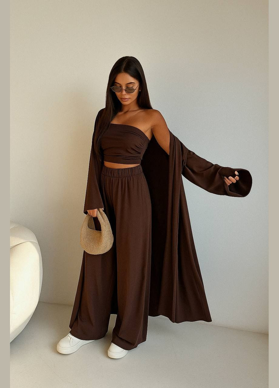 Жіночий костюм трійка топ, брюки, кардиган MonCher (329826799)